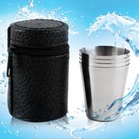 4 in 1 Outdoor Mini RVS Cup wandelen camping reizen draagbare drink water Cup set lederen beker kleur: 30ML