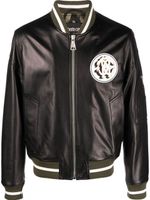 Roberto Cavalli veste bomber en cuir à patch logo - Noir