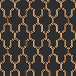 DUTCH WALLCOVERINGS Behang Geometric zwart en goudkleurig