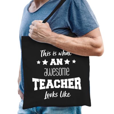 Cadeau tas voor meester - katoen - 42 x 38 cm - zwart - This is what an awesome teacher looks like Cadeau tas voor meester - katoen - 42 x 38 cm - zwart - This is what an awesome teacher looks like