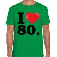 Verkleed T-shirt heren - I love 80s - groen - eighties party / thema feesten