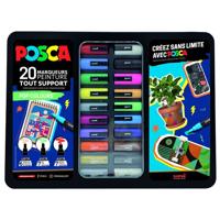Paintmarker Uni POSCA Pop Colours assorti metalen koffer à 20 stuks