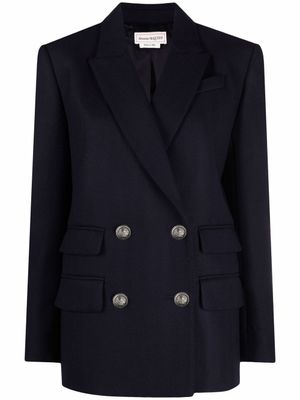 Alexander McQueen blazer croisé en laine mélangée - Bleu