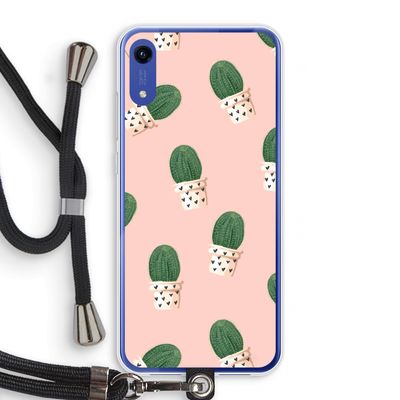 Cactusprint roze: Honor Play 8A Transparant Hoesje met koord