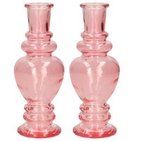 Kaarsen kandelaar Venice - 2x - gekleurd glas - helder roze - D5,7 x H15 cm - thumbnail