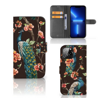 iPhone 13 Pro Max Telefoonhoesje met Pasjes Pauw met Bloemen - thumbnail