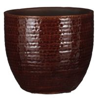 Plantenpot/bloempot Carrie terracotta kastanje bruin met flakes patroon - D16/H14 cm