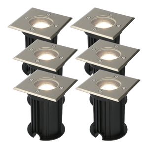 6x Ramsay dimbare LED grondspot - Vierkant- RVS - 4000K neutraal wit - 5 Watt - IP67 straal waterdicht - 3 jaar garantie Grondspot buiten 230V