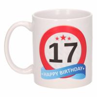 17 jaar Verjaardag koffiemok - cadeau beker - stopbord print - 300 ml - keramiek - wit