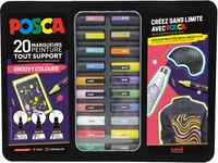 Posca paintmarkers, metalen doos van 20 stuks, assorti, ontwerp Groovy Colours