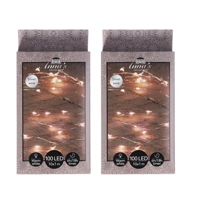 Cascade draadverlichting - 2x - 100 leds - warm wit - 10 x 1 meter - timer - kerstverlichting