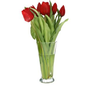 Kunst tulpen boeket Vermeer - 5x stuks - rood - real touch - 31 cm - kunst zijdebloemen