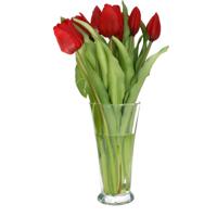 Kunst tulpen boeket Vermeer - 5x stuks - rood - real touch - 31 cm - kunst zijdebloemen