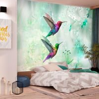 Zelfklevend fotobehang - Kleurrijke Kolibries, Groen, Premium print