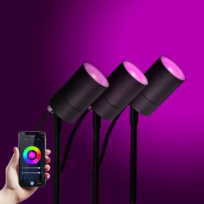 3x LED Pin Tuinspot Zwart met Color LED