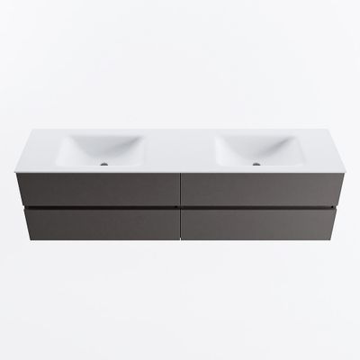 MONDIAZ VICA 180cm badmeubel onderkast Dark Grey 4 lades. Wastafel CLOUD dubbel 2 kraangaten, kleur Talc.