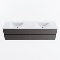 MONDIAZ VICA 180cm badmeubel onderkast Dark Grey 4 lades. Wastafel CLOUD dubbel 2 kraangaten, kleur Talc.
