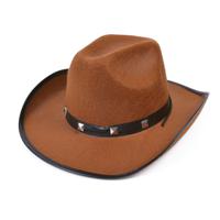 Carnaval verkleed hoed voor een cowboy - met studs - bruin - polyester - heren/dames - thumbnail