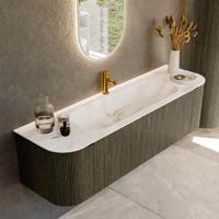 Badmeubel Mondiaz Kurve-Dlux | 160 cm cm | Meubelkleur Shadow | Wastafelkleur Frappe | Solid surface | Wasbak midden spoelbak | 1 kraangat