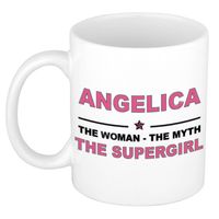 Naam cadeau mok/ beker Angelica The woman, The myth the supergirl 300 ml - Naam mokken
