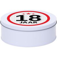 Wit bewaarblik/opbergblik 18 cm met 18 jaar sticker   -