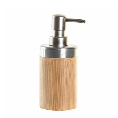 Items Zeeppompje/dispenser - bruin/zilver - bamboe hout - 7 x 17 cm - keuken/badkamer/toilet