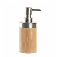 Items Zeeppompje/dispenser - bruin/zilver - bamboe hout - 7 x 17 cm - keuken/badkamer/toilet