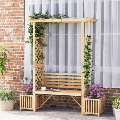 Rozenboog met Bank & 2 Plantenbakken Houten 2-zits Tuinbank met Klimsteun Tuinboog Natuur