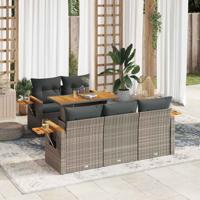 6-delige Loungeset met kussens poly rattan acacia grijs