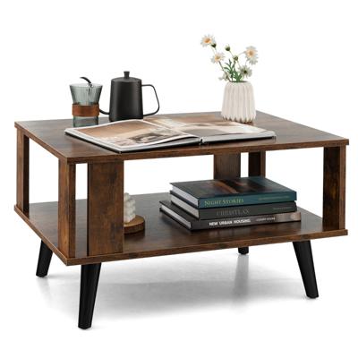 Salontafel met 2 Niveaus Bijzettafel Industrieel Rechthoekige Koffietafel voor de Woonkamer 70 x 50 x 41 cm Bruin