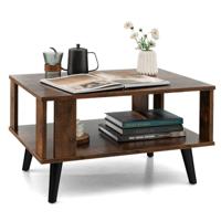 Salontafel met 2 Niveaus Bijzettafel Industrieel Rechthoekige Koffietafel voor de Woonkamer 70 x 50 x 41 cm Bruin