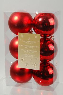 6 kerstballen kerstrood 80 mm - Ksd