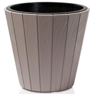 Plantenpot/bloempot Wood Style - buiten/binnen - kunststof - beige - D49 x H45 cm