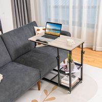 C-Vormige Mobiele Bank Bijzettafel Hoogte Verstelbaar Nachtkastje Laptop Tafel met Kantelbaar Tafelblad Bank Snacktafel Natuur - thumbnail