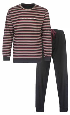 M.E.Q. Heren pyjama lange mouwen katoen - Grey stripe