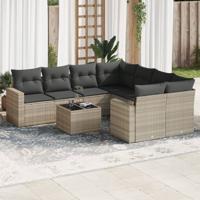 9-delige Loungeset met kussens poly rattan lichtgrijs