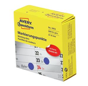 Avery-Zweckform 3853 Etiketten voor markeringspunten Ø 10 mm Blauw 800 stuk(s) Permanent hechtend Papier