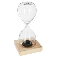 Atmosphera Zandloper cilinder - decoratie of tijdsmeting - 1 minuten zwart zand - H15 cm - glas/hout   -