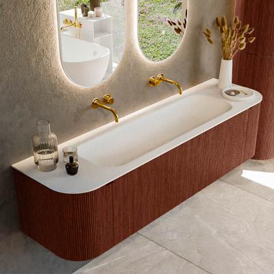 Badmeubel Mondiaz Kurve | 170 cm cm | Meubelkleur Ruby | Wastafelkleur Talc | Solid surface | Wasbak midden spoelbak | Zonder kraangat(en)