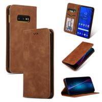 Retro huid feel Business magnetische horizontale Flip lederen case voor Samsung Galaxy S10 E (bruin)