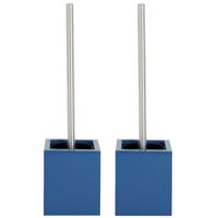 Toiletborstel MDF houten houder/rvs wc-borstel - 2x - marine blauw - 37 x 11 cm