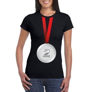 Zilveren medaille kampioen shirt zwart dames