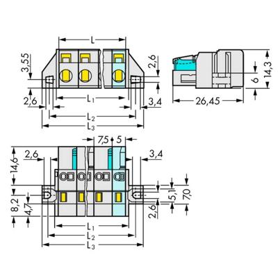 WAGO 721-203/031-000 Female connector Totaal aantal polen 3 Aantal rijen 1 50 stuk(s)