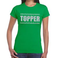 Topper t-shirt groen met zilveren glitters dames - thumbnail