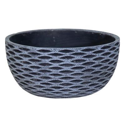 Plantenpot/bloempot schaal - keramiek - antraciet/grijs - visgraat motief - D24 x H12 cm