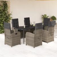 7-delige Tuinset met kussens poly rattan grijs
