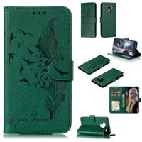 Feather patroon Litchi textuur horizontale Flip lederen draagtas met portemonnee & houder & kaartsleuven voor LG K50 (groen)