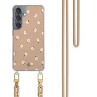 Samsung Galaxy S25 hoesje met beige koord - Sweet daisies