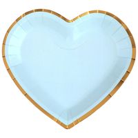 Feest wegwerpbordjes - hartje - 10x stuks - 23 cm - blauw/goud - thumbnail