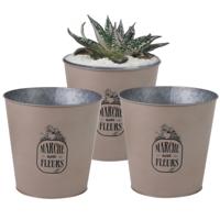 Plantenpot/bloempot emmer voor buiten - 3x - zink - taupe - D23 x H22 cm